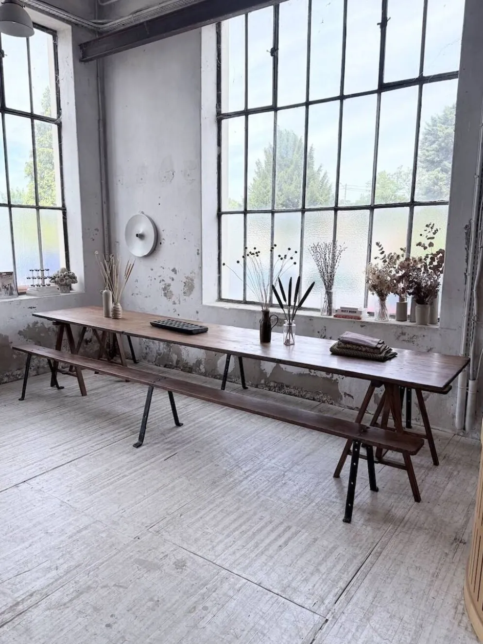 Table de ferme tréteaux XXL 4m et ses bancs