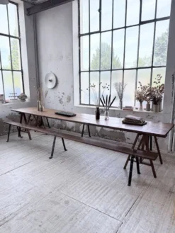 Table de ferme tréteaux XXL 4m et ses bancs