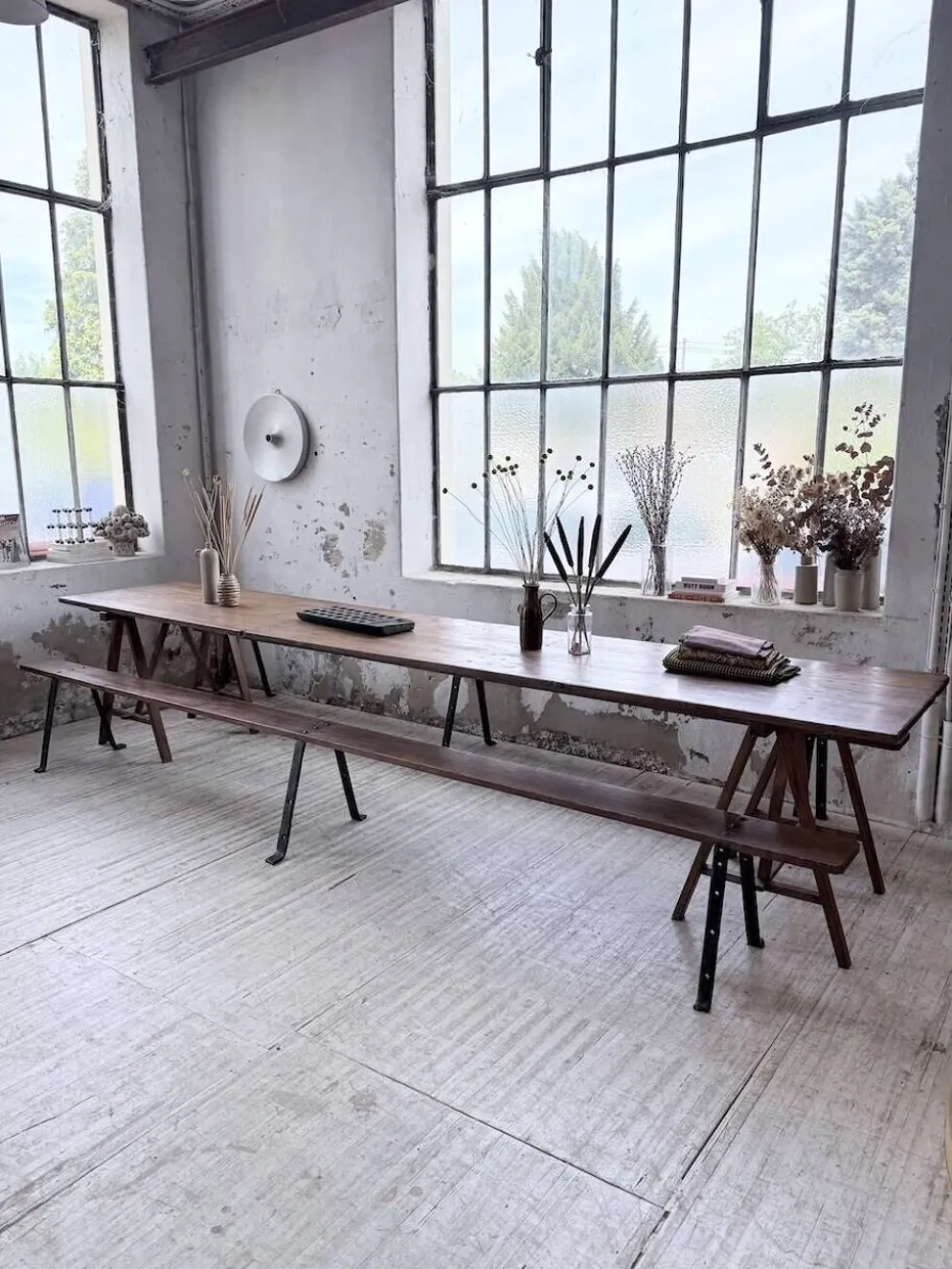 Table de ferme tréteaux XXL 4m et ses bancs