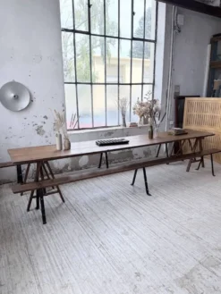 Table de ferme tréteaux XXL 4m et ses bancs
