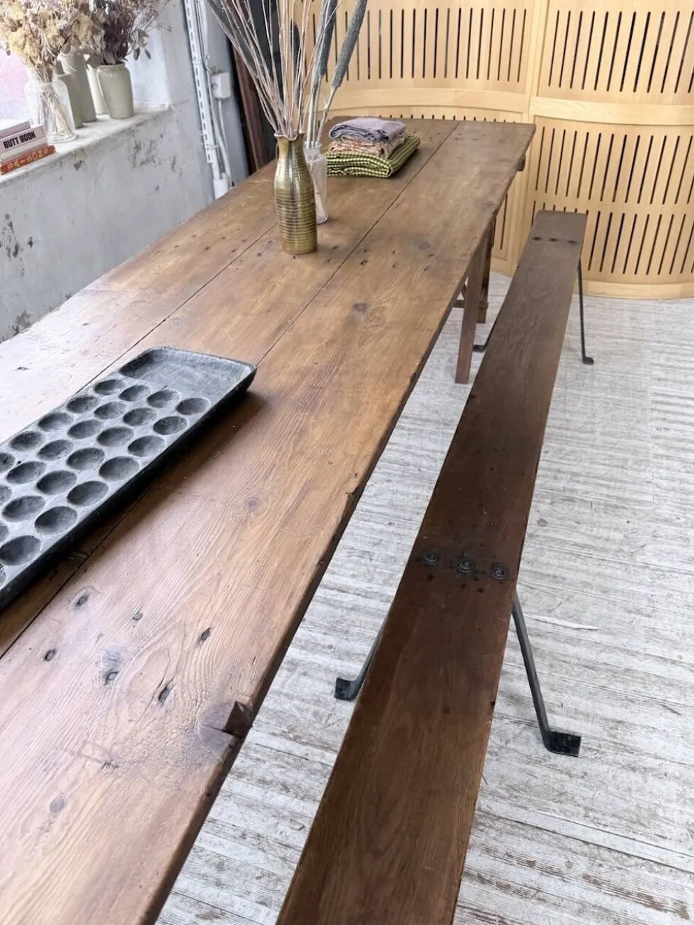 Table de ferme tréteaux XXL 4m et ses bancs