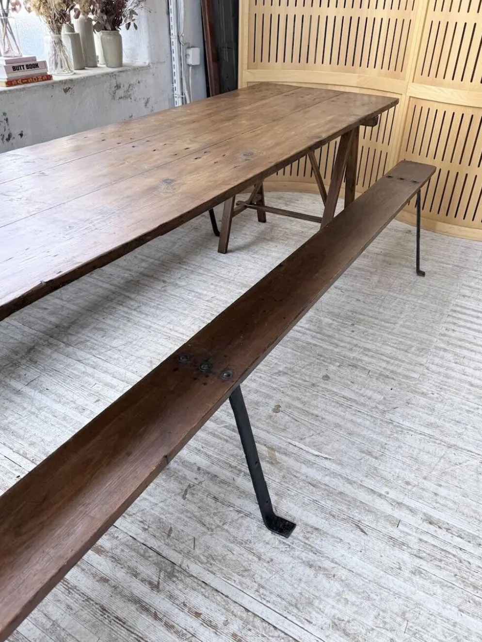 Table de ferme tréteaux XXL 4m et ses bancs