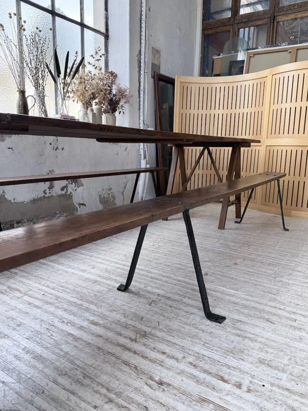 Table de ferme tréteaux XXL 4m et ses bancs