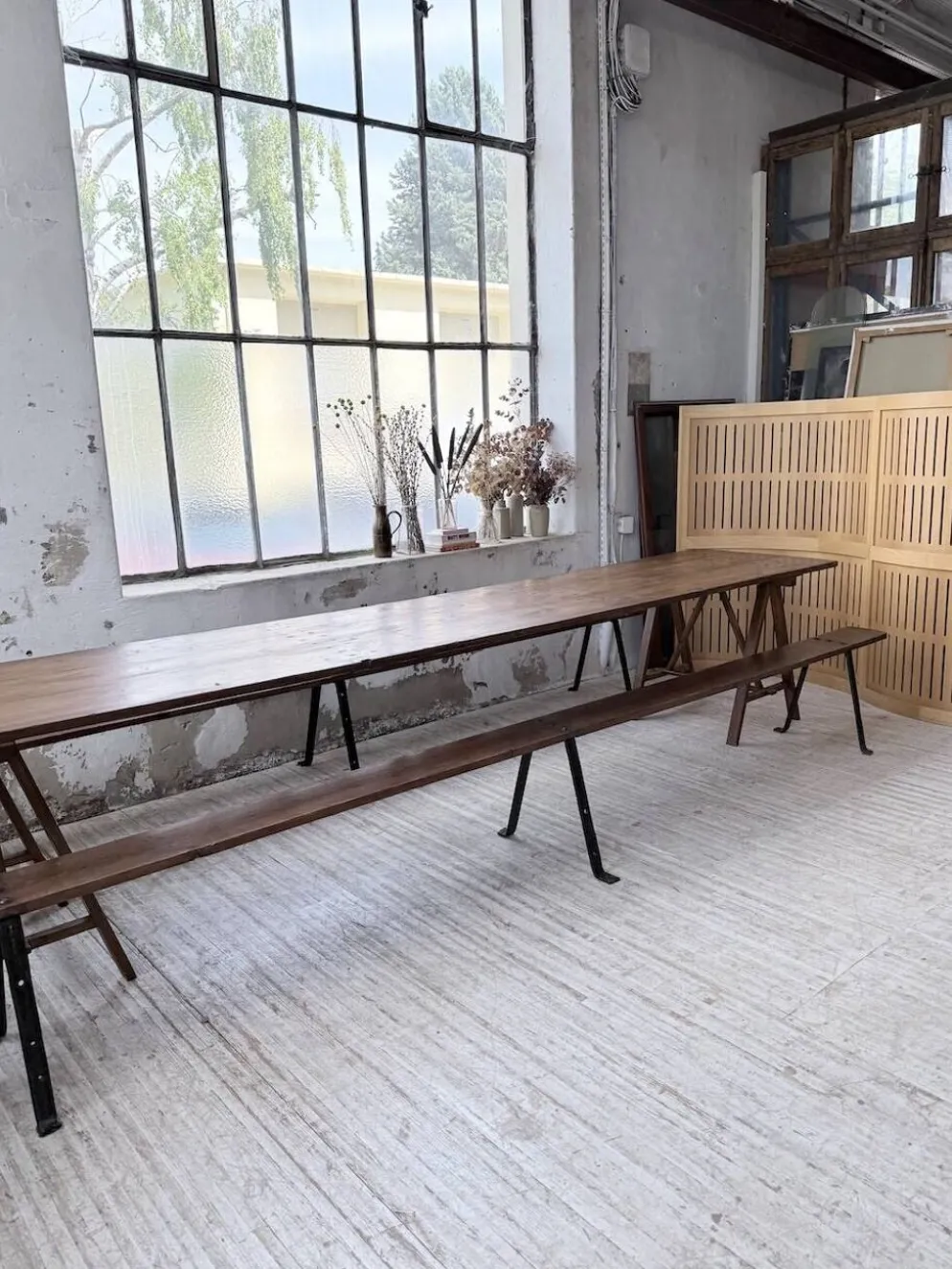 Table de ferme tréteaux XXL 4m et ses bancs
