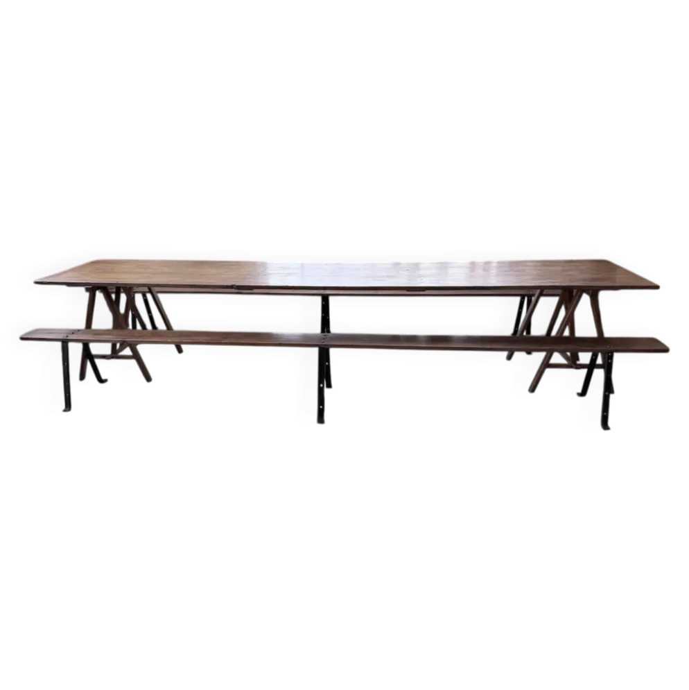Table de ferme tréteaux XXL 4m et ses bancs