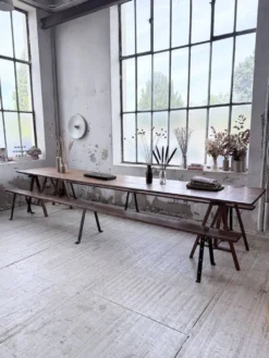 Table de ferme tréteaux XXL 4m et ses bancs