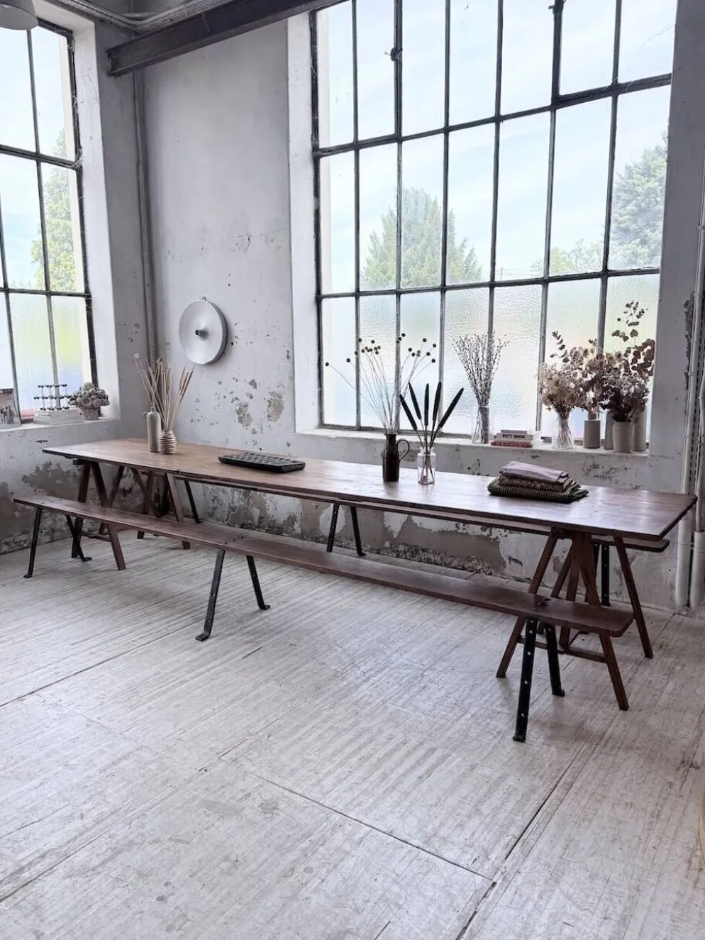 Table de ferme tréteaux XXL 4m et ses bancs