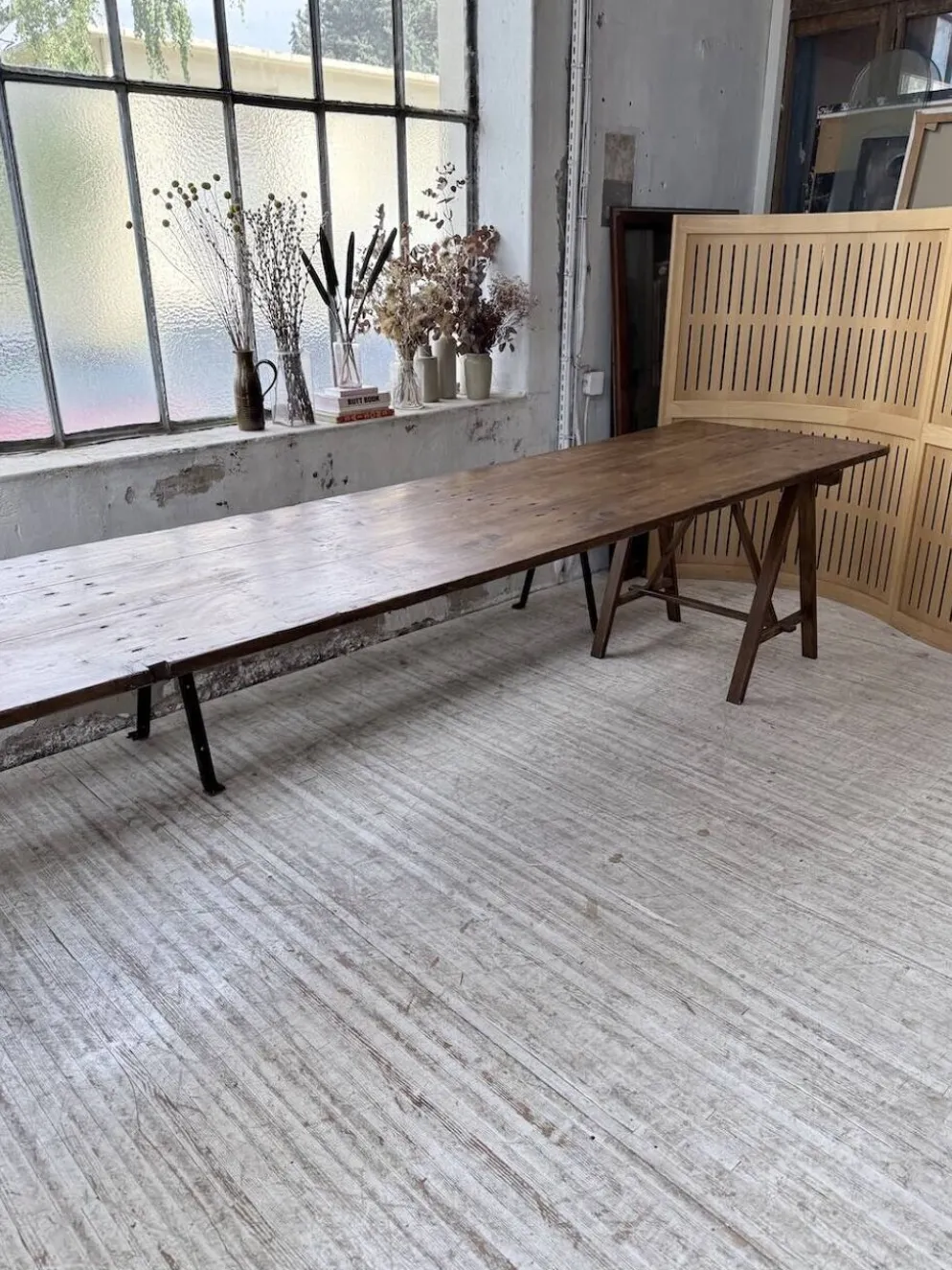 Table de ferme tréteaux XXL 4m et ses bancs