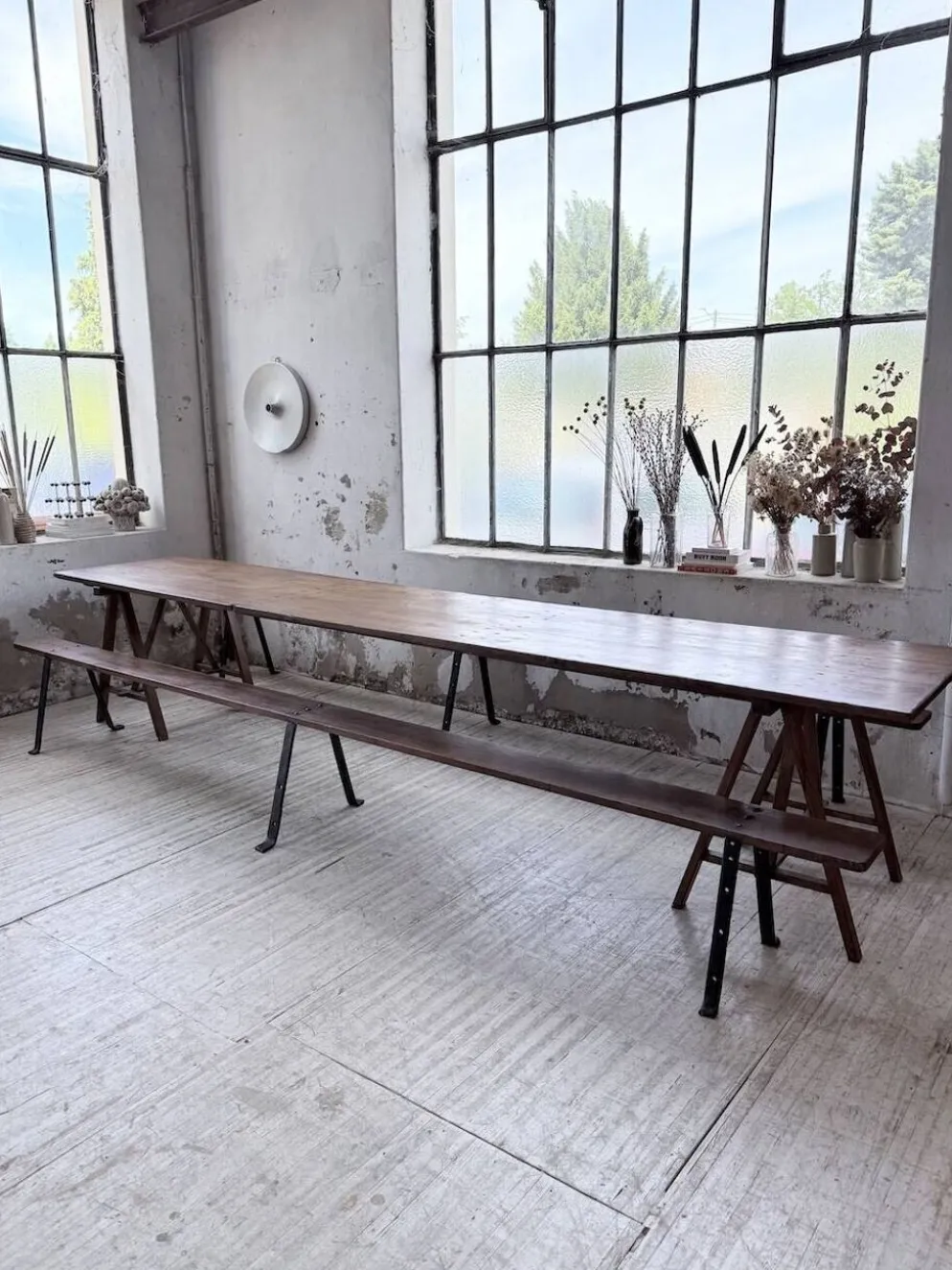 Table de ferme tréteaux XXL 4m et ses bancs