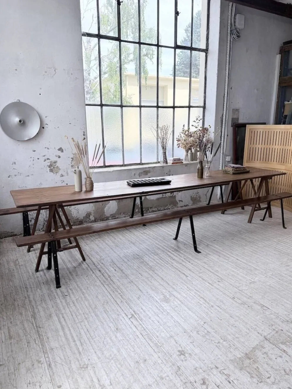 Table de ferme tréteaux XXL 4m et ses bancs
