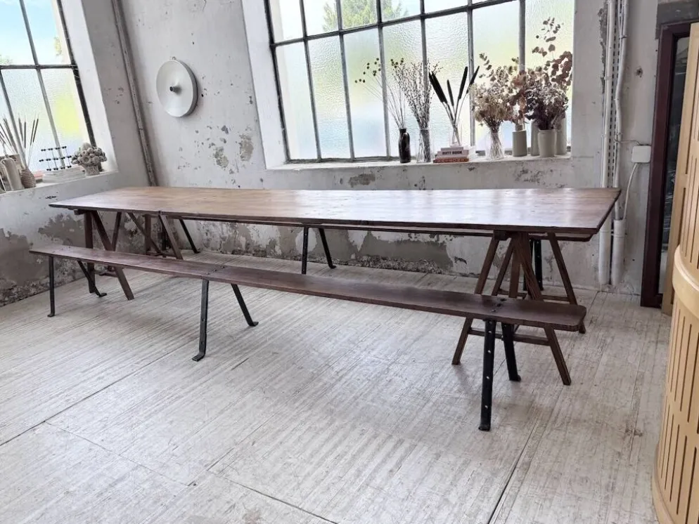 Table de ferme tréteaux XXL 4m et ses bancs
