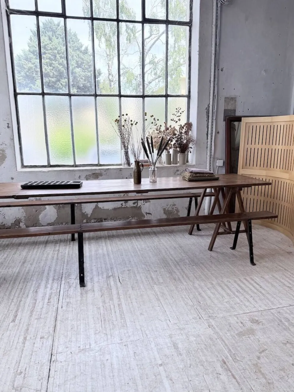 Table de ferme tréteaux XXL 4m et ses bancs