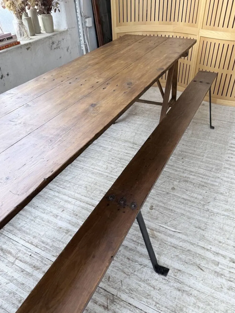 Table de ferme tréteaux XXL 4m et ses bancs