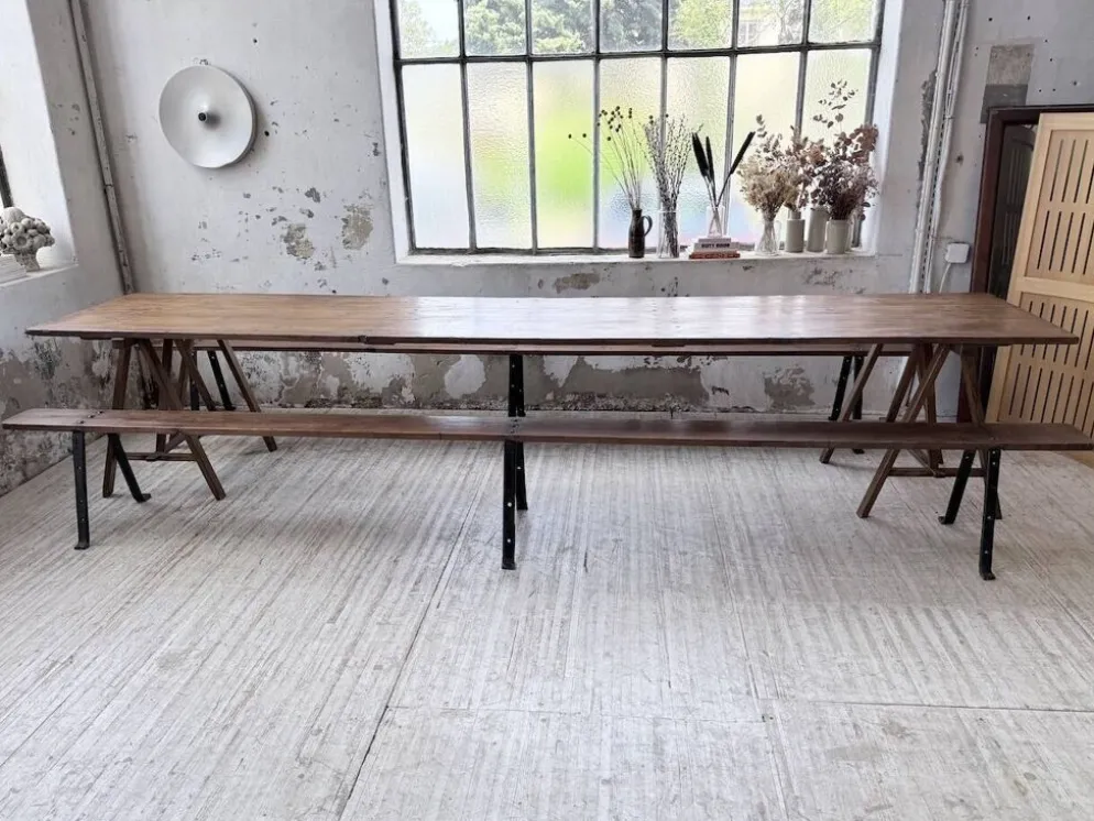 Table de ferme tréteaux XXL 4m et ses bancs