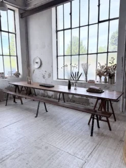 Table de ferme tréteaux XXL 4m et ses bancs