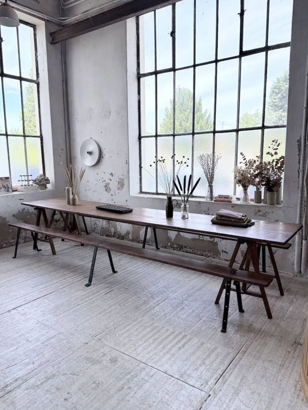 Table de ferme tréteaux XXL 4m et ses bancs
