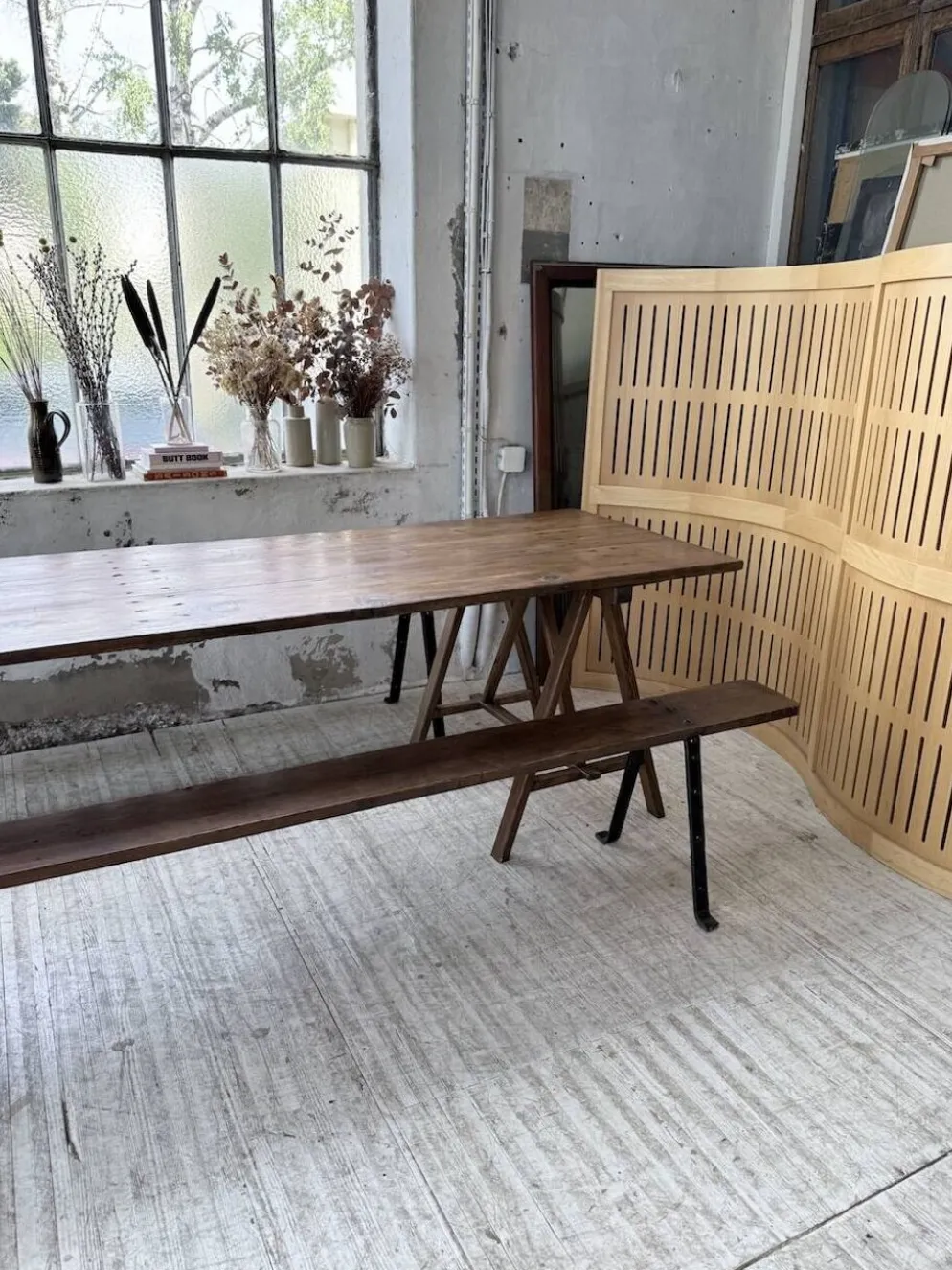 Table de ferme tréteaux XXL 4m et ses bancs