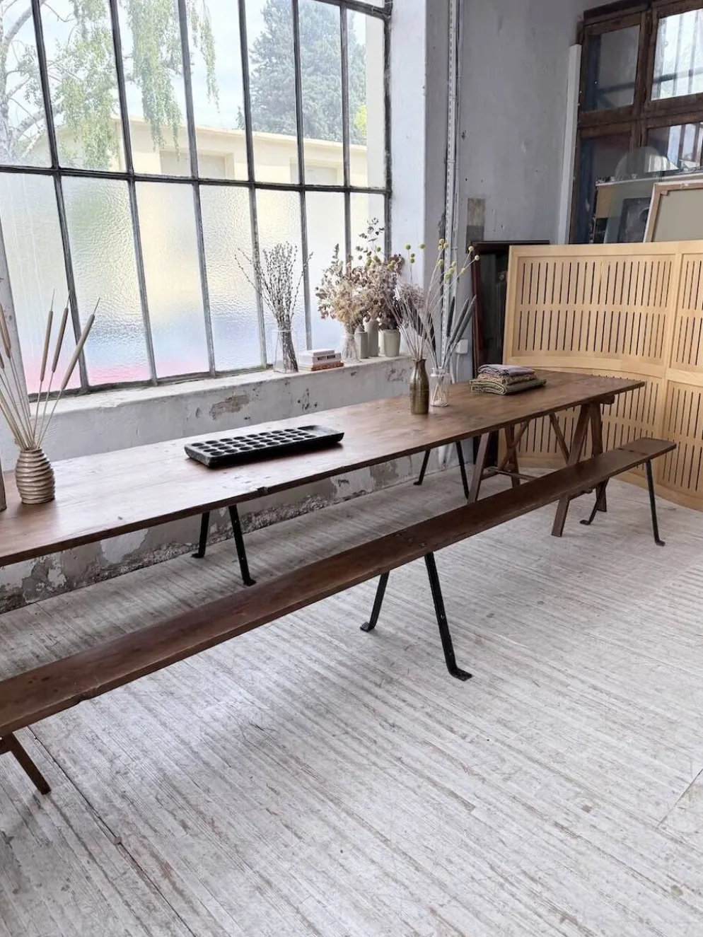 Table de ferme tréteaux XXL 4m et ses bancs