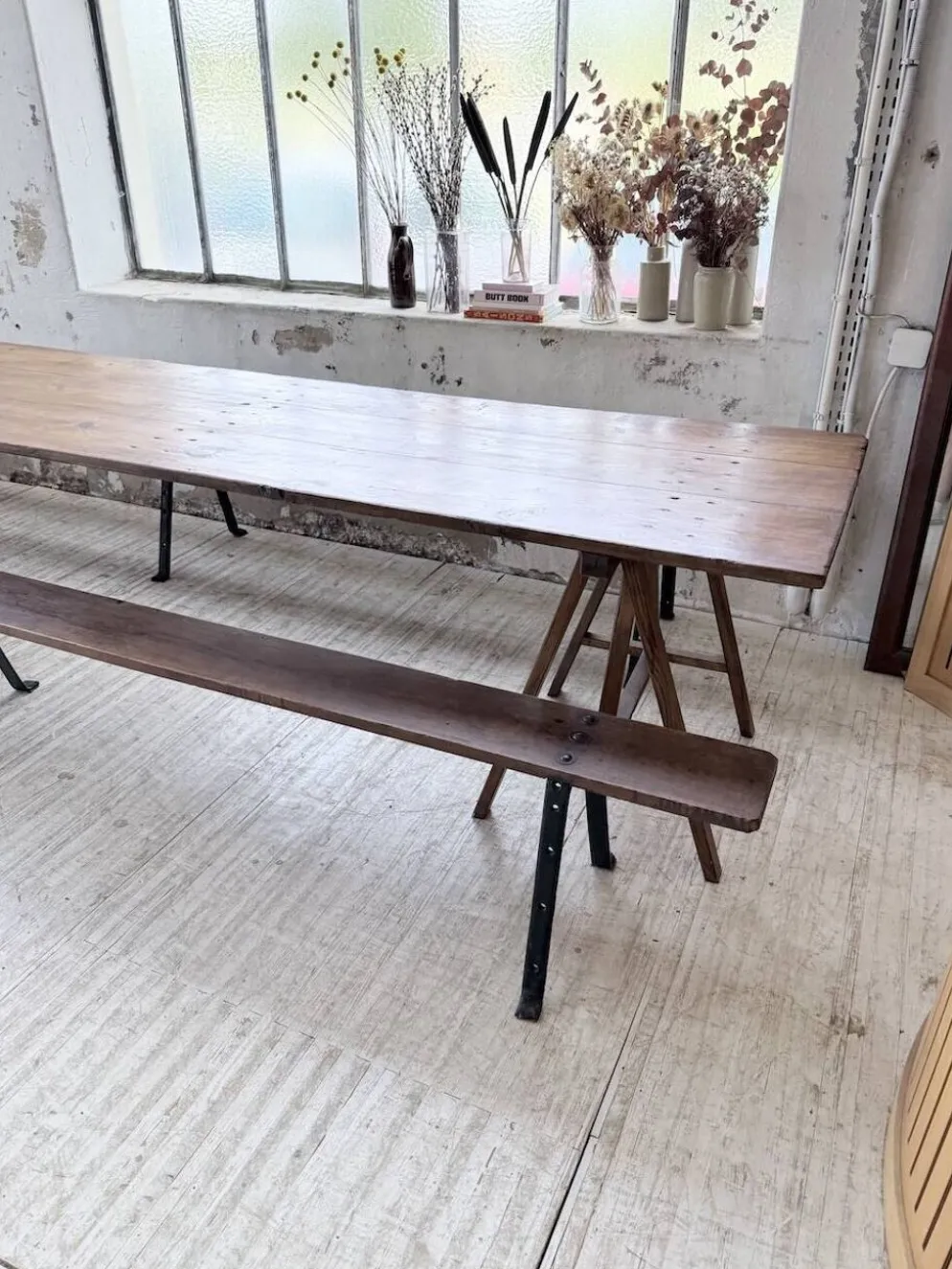 Table de ferme tréteaux XXL 4m et ses bancs