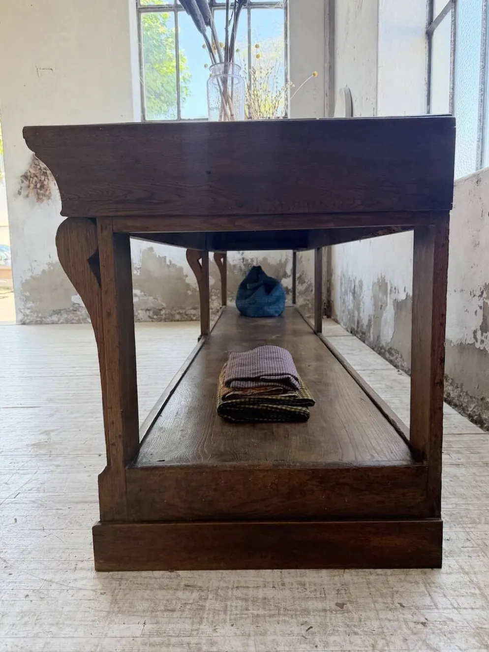 Table de gantier drapière 1900 chêne massif 330cm XL