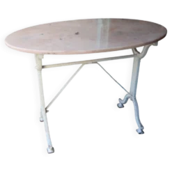 Table de jardin ancienne en fonte et marbre rose
