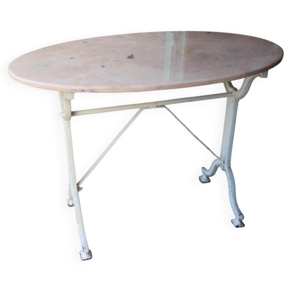 Table de jardin ancienne en fonte et marbre rose