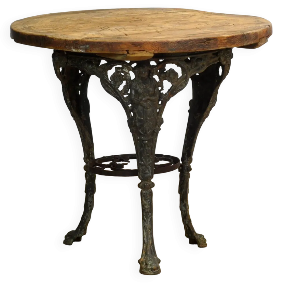 Table de jardin en fonte avec plateau en pin