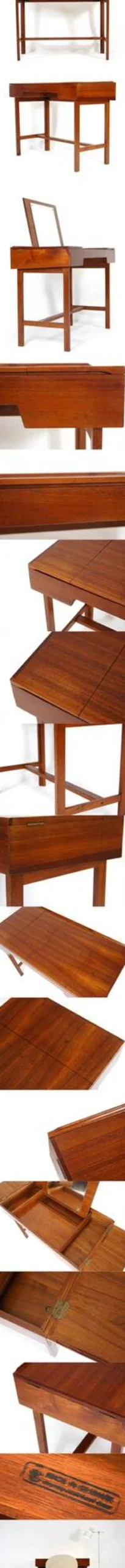 Table de maquillage de bureau en teck danois rétro vintage des années 60-70.
