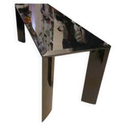 Table de Milieu / Console - Alu laqué et verre teinté noir - Design italien