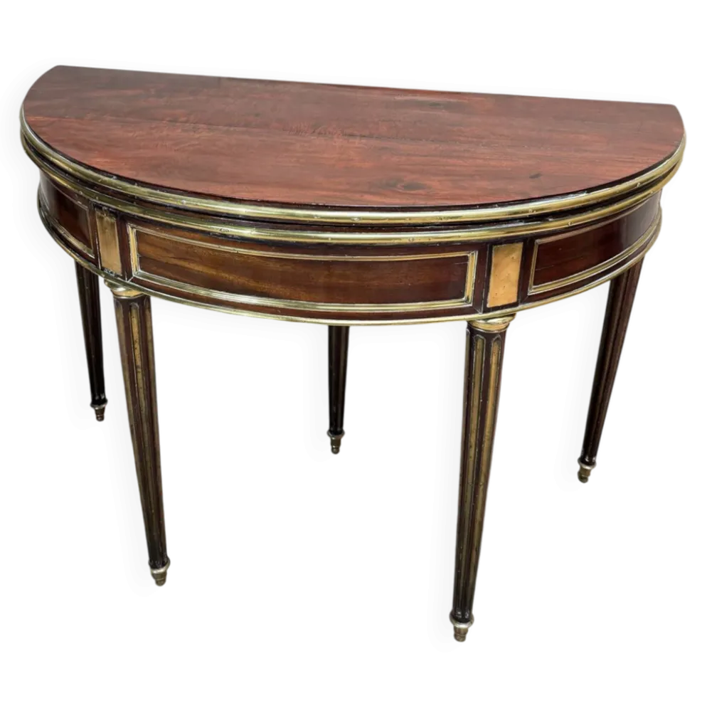 TABLE DEMI LUNE EN ACAJOU D’ÉPOQUE LOUIS XVI XVIII EME SIÈCLE