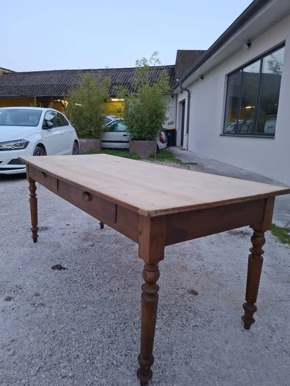 Table de métier ancienne, 2 tiroirs, piètements Louis Philippe