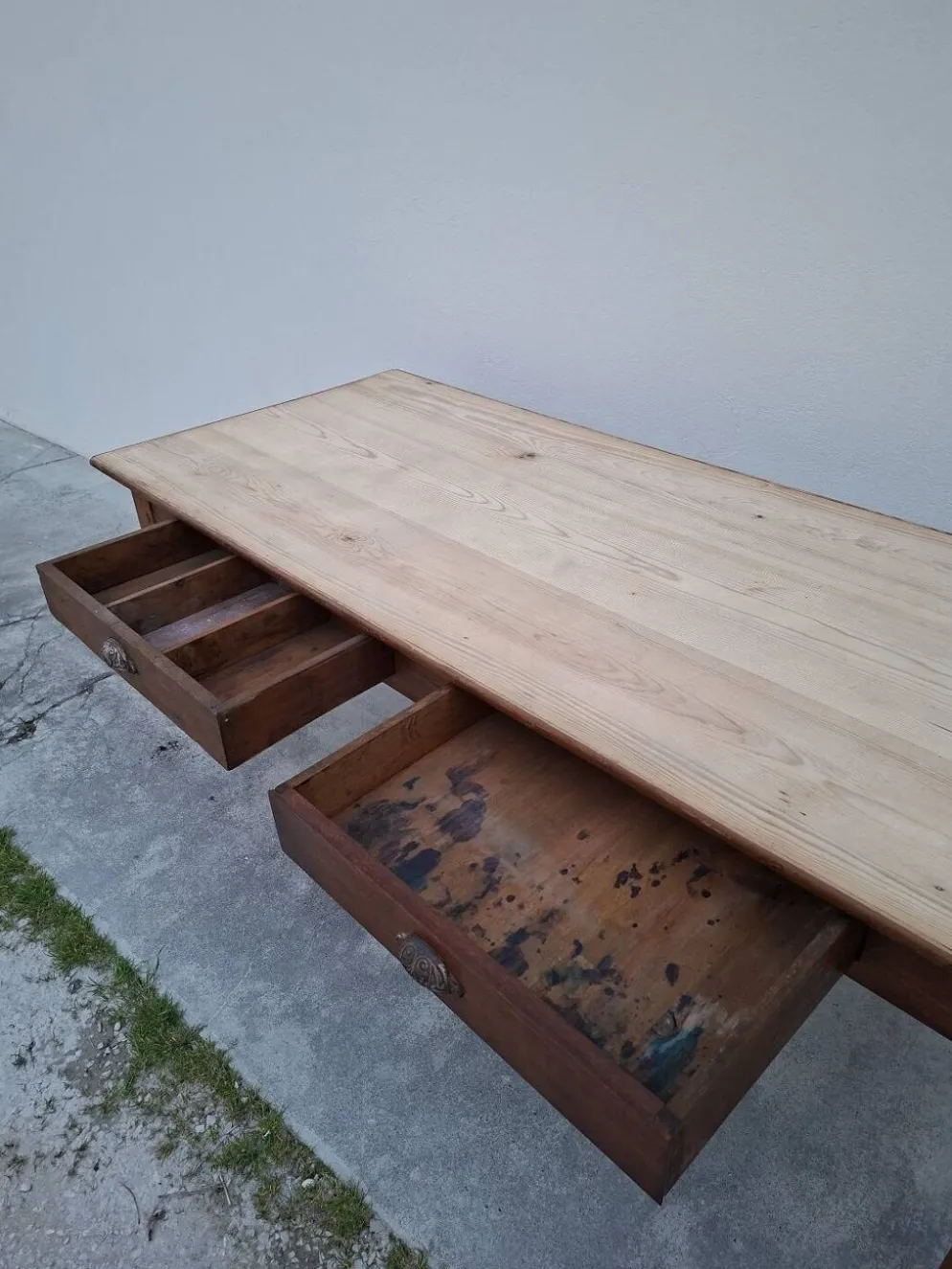 Table de métier ancienne, 2 tiroirs, piètements Louis Philippe