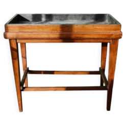 Table de métier, début 20ème, en bois et zinc riveté
