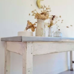 Table de métier en bois et zinc
