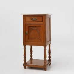 Table de nuit Art Déco en chêne avec plateau en marbre de Carrare, France années 1930
