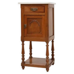 Table de nuit Art Déco en chêne avec plateau en marbre de Carrare, France années 1930