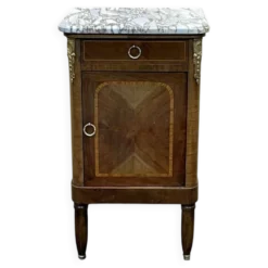 Table de nuit en marqueterie et marbre blanc du début XXème