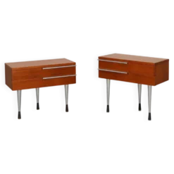 Table de nuit française moderne du milieu du siècle en placage teal et chrome, années 1960.