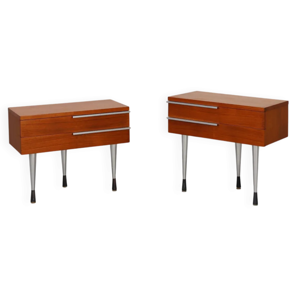 Table de nuit française moderne du milieu du siècle en placage teal et chrome, années 1960.