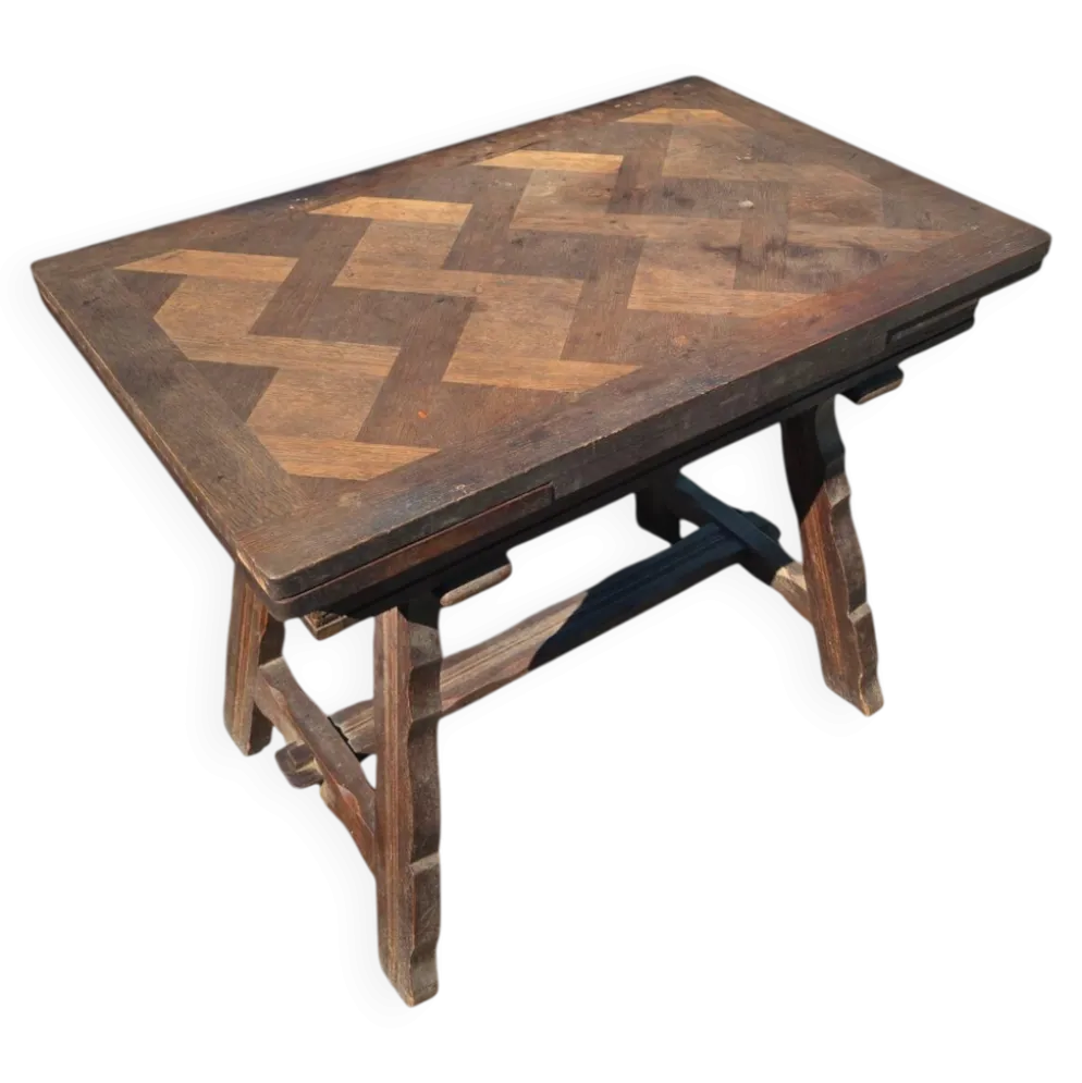 Table de repas extensible rustique en chêne parqueté