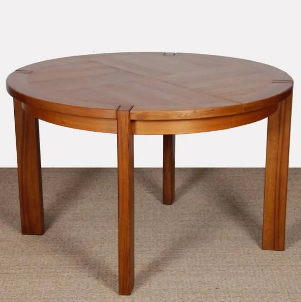 Table de repas ronde extensible en bois éditée par Monopoly, 1970