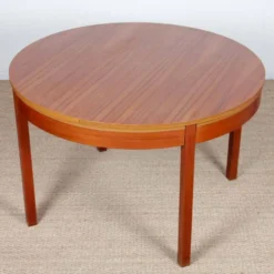 Table de repas ronde extensible en teck, 1970