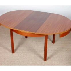 Table de repas ronde extensible en teck, 1970