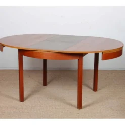 Table de repas ronde extensible en teck, 1970