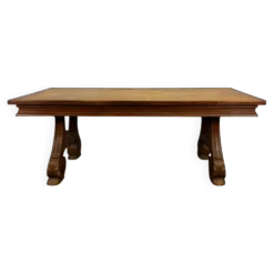 Table de salle à manger de style Renaissance en chêne piètement lyre