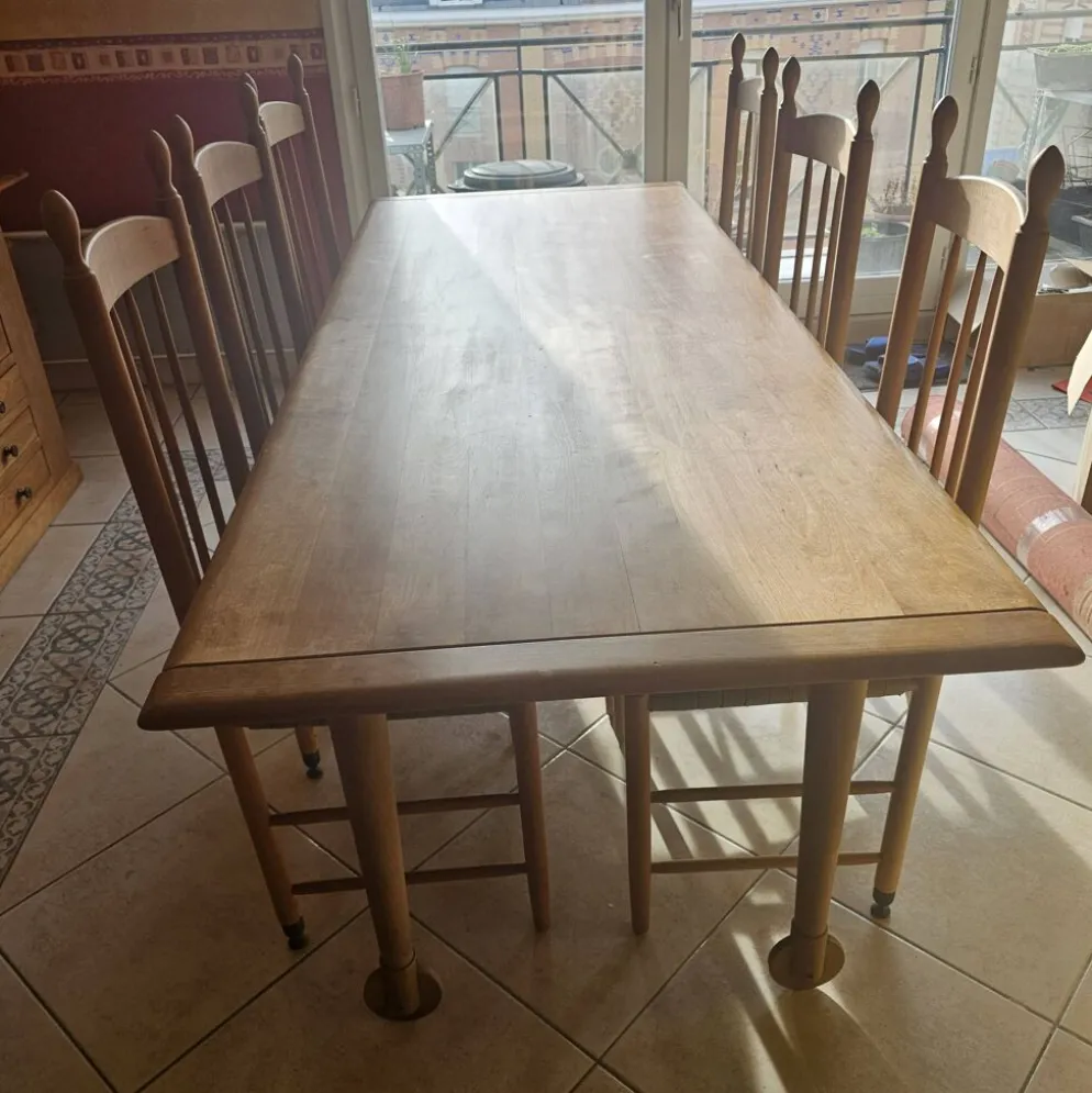 Table de salle à manger et 6 chaises en merisier massif - Roche Bobois
