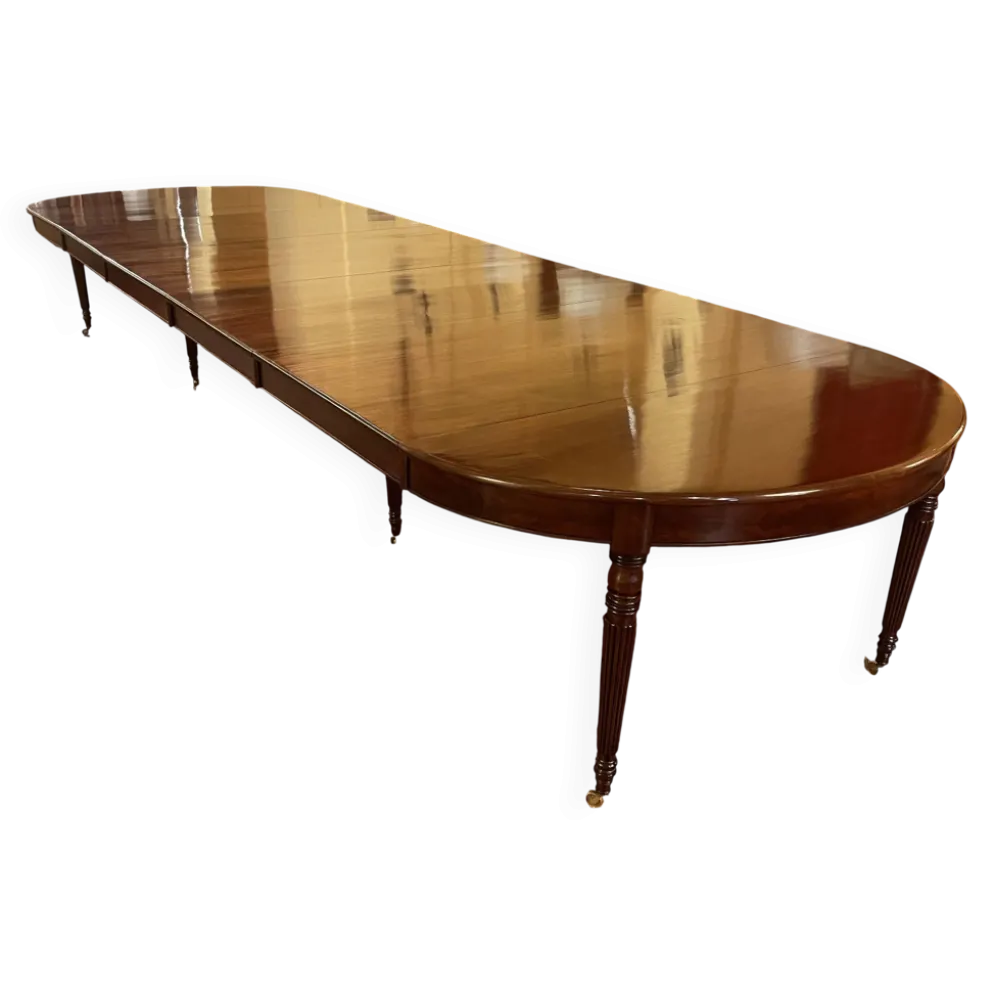 Table de salle à manger extensible d'époque Louis XVI en acajou à bandeau d