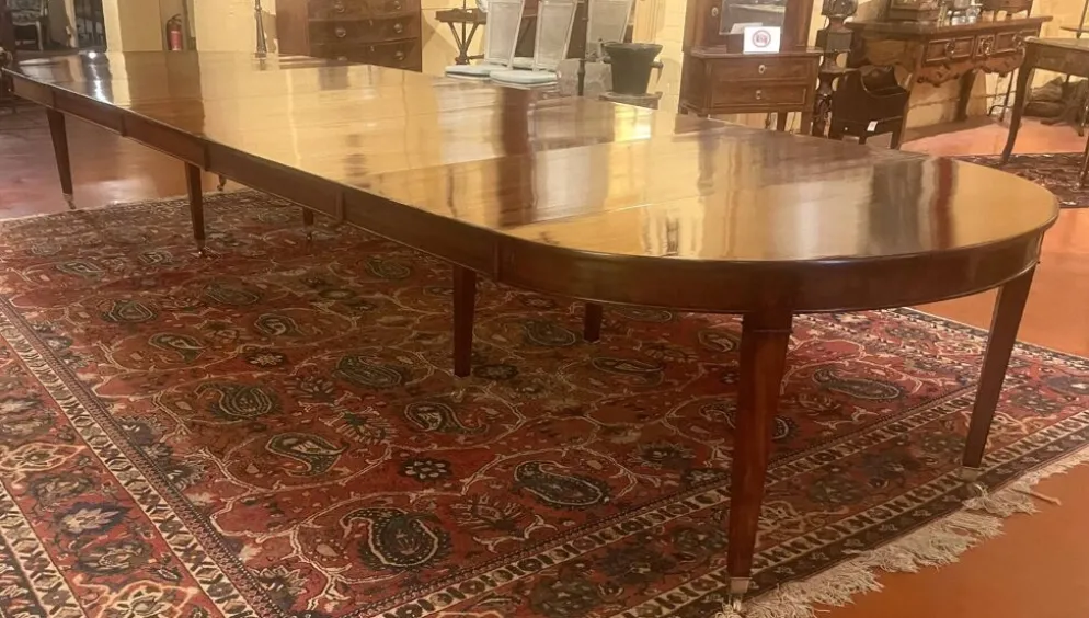Table de salle à manger extensible d'époque Louis XVI en acajou à bandeau d
