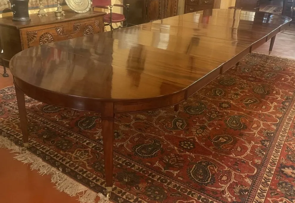 Table de salle à manger extensible d'époque Louis XVI en acajou à bandeau d