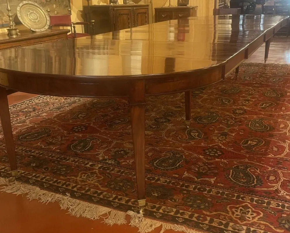 Table de salle à manger extensible d'époque Louis XVI en acajou à bandeau d
